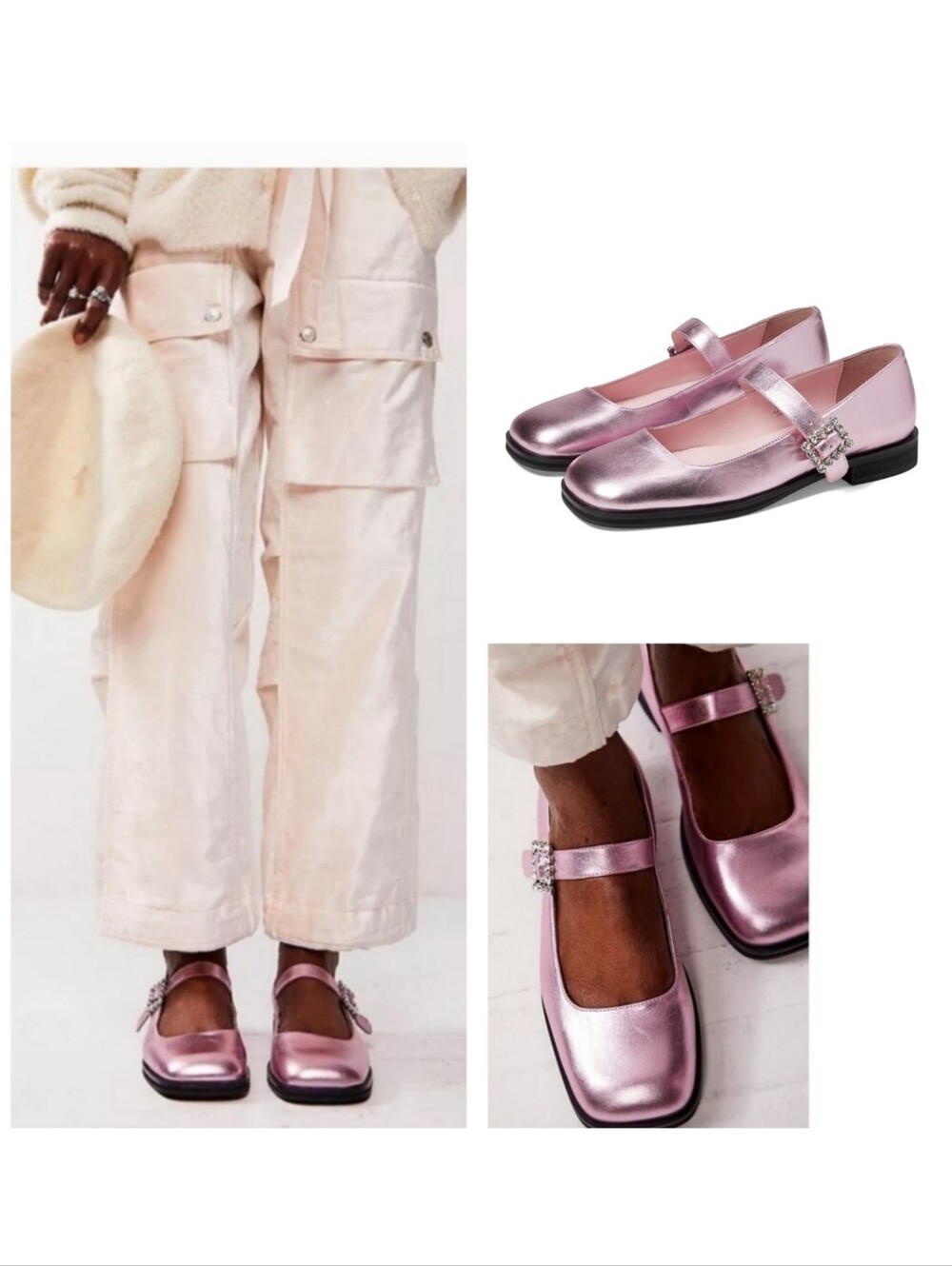 Free People Rumor Diamante Mary Jane Flats in Frost Pink Metallic Size 11